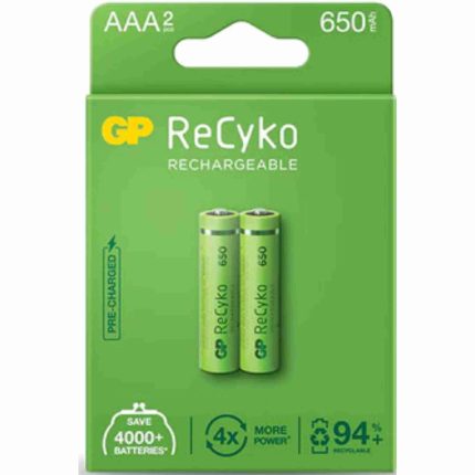 GP Recyko Rechargeable AAA Batteries 650mAh (2Pcs Batteries)